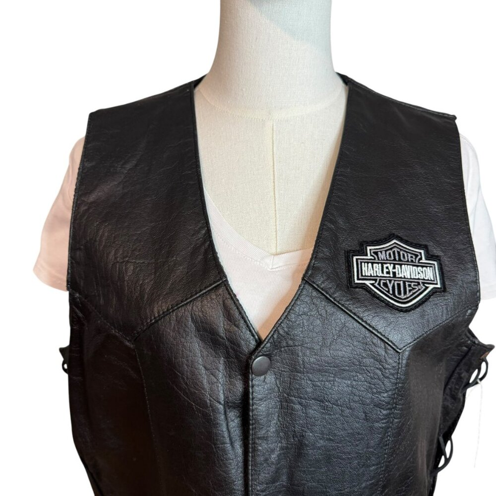 Harley Davidson Vest Mens Sz 44 Black Leather Legendary Eagle Patch Moto… - Picture 5 of 6